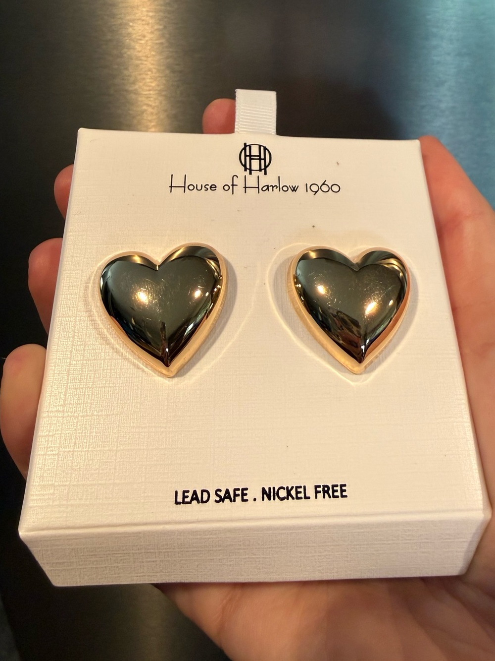 House of Harlow 1960 Shiny Gold Heart Earrings